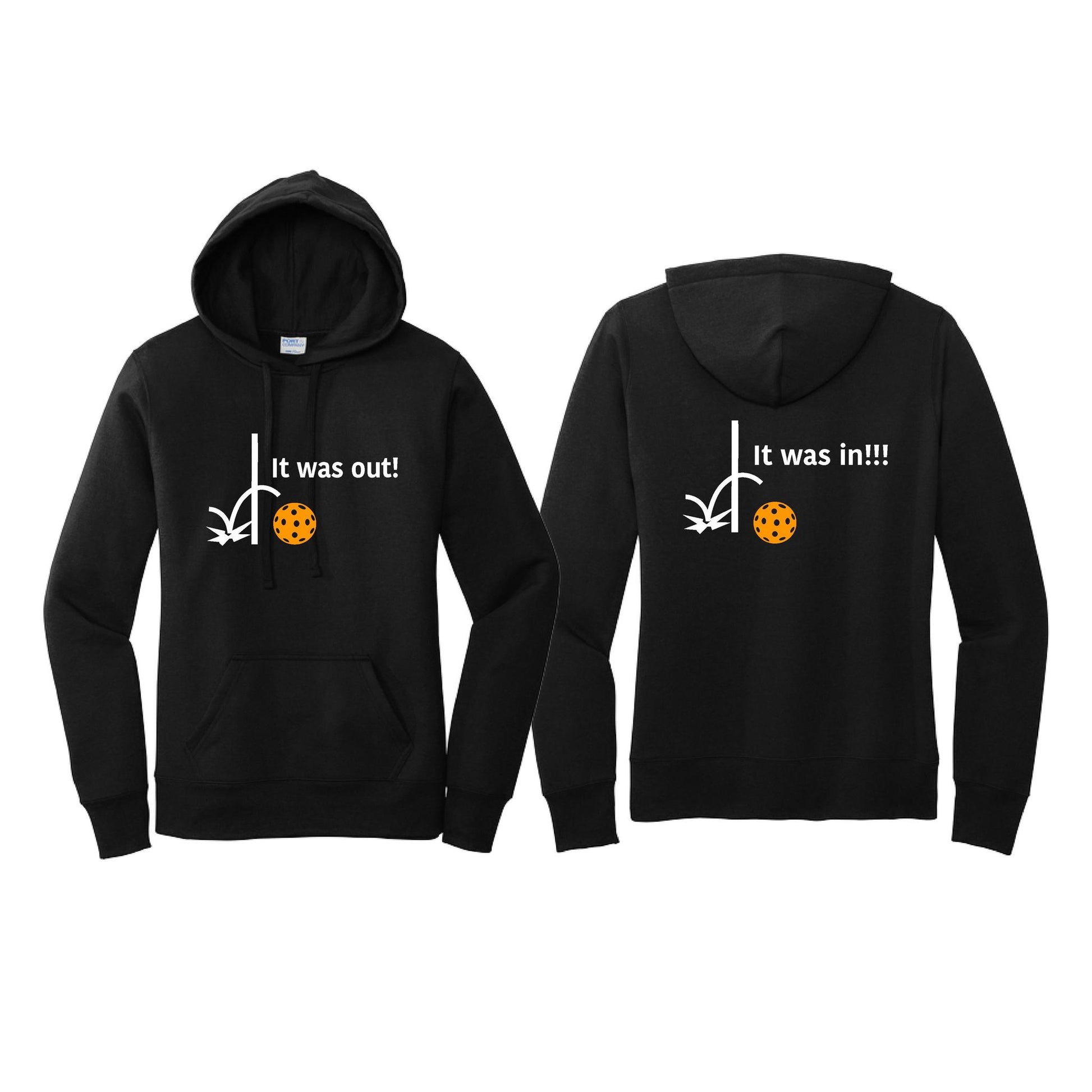 It Was Out! It Was In! (Pickleballs Cyan Green Orange) | Women’s Fitted Hoodie Pickleball Sweatshirt | 50% Cotton 50% Poly Fleece