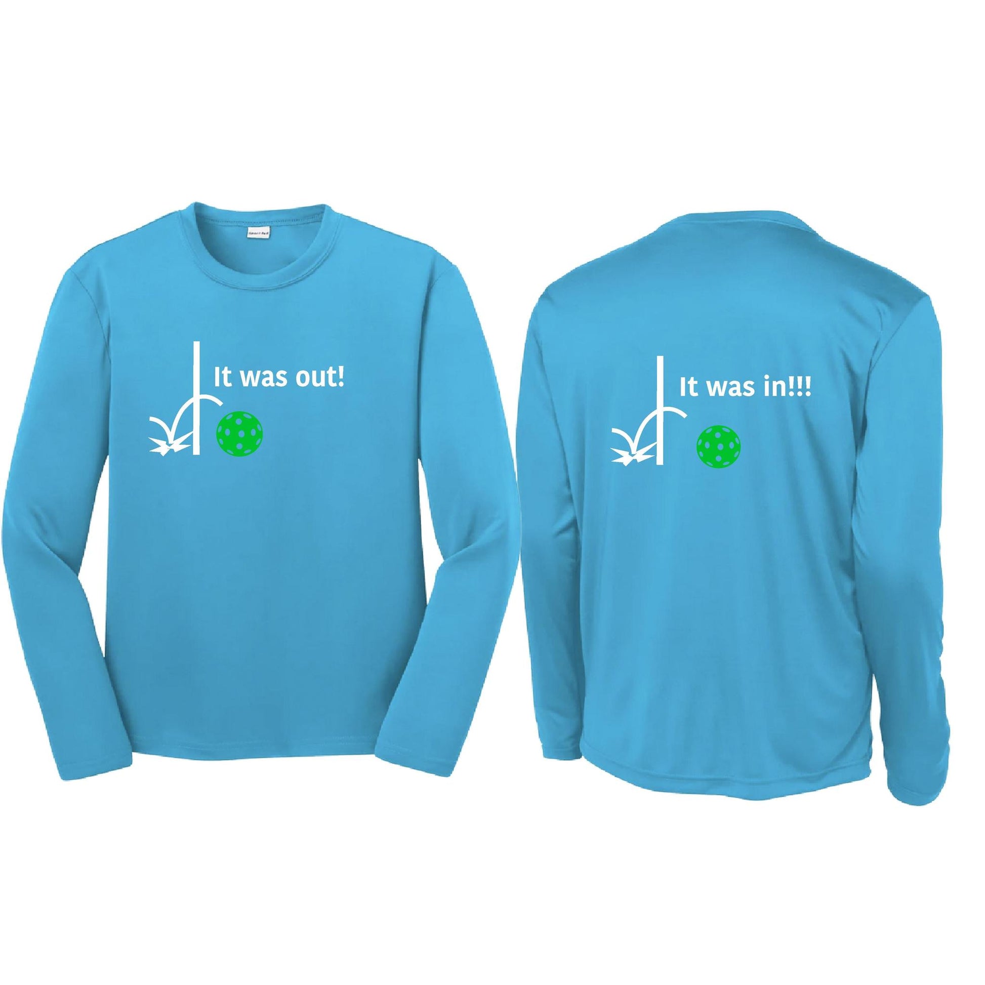 It Was Out! It Was In! (Pickleballs Cyan Green Orange) | Youth Long Sleeve Pickleball T-Shirts | 100% Polyester