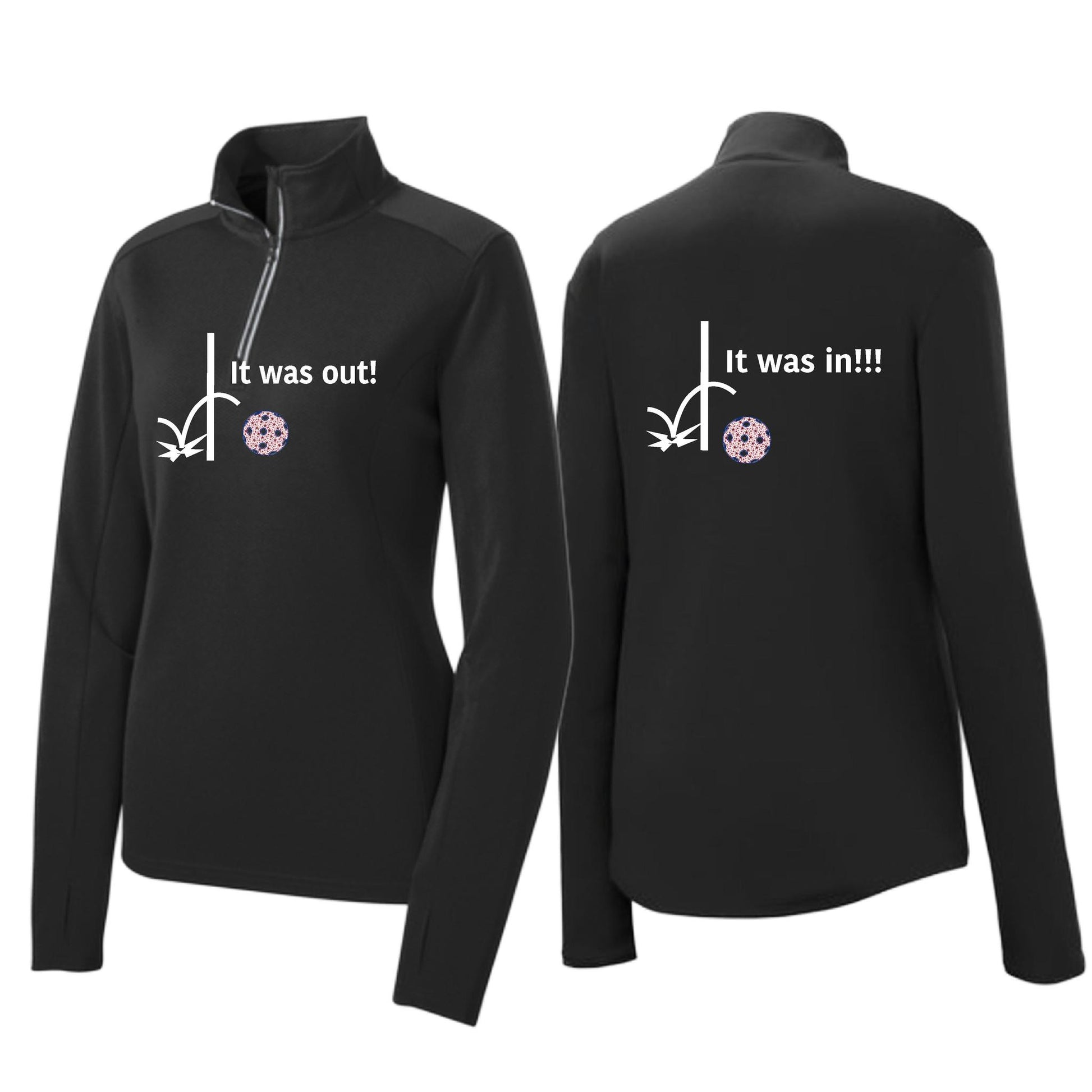 It Was Out! It Was In! (Pickleballs Patriotic Stars) | Women's 1/4 Zip Pickleball Performance Pullover Shirt | 100% Polyester