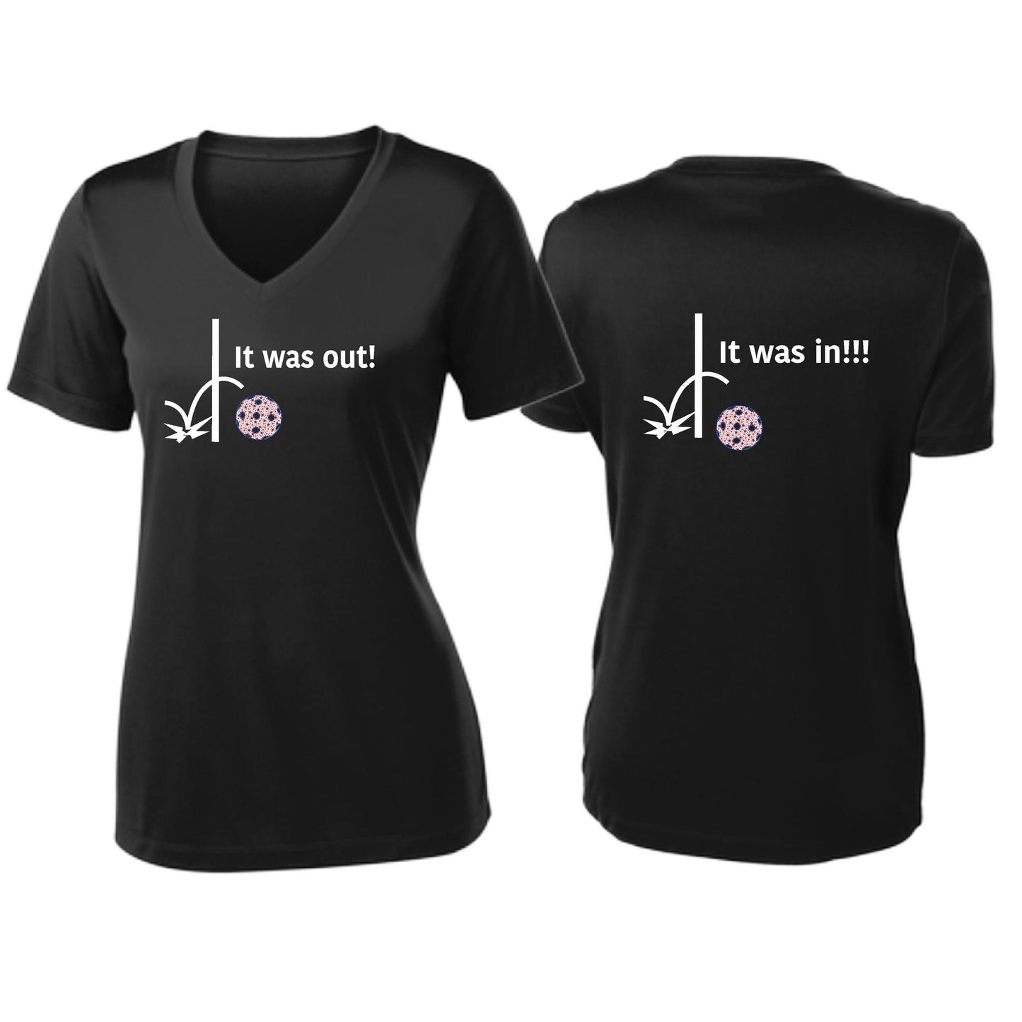 It Was Out! It Was In! (Pickleballs Patriotic Stars) | Women's Short Sleeve V-Neck Pickleball T-Shirts | 100% Polyester
