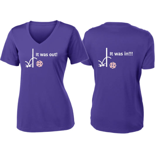 It Was Out! It Was In! (Pickleballs Patriotic Stars) | Women's Short Sleeve V-Neck Pickleball T-Shirts | 100% Polyester