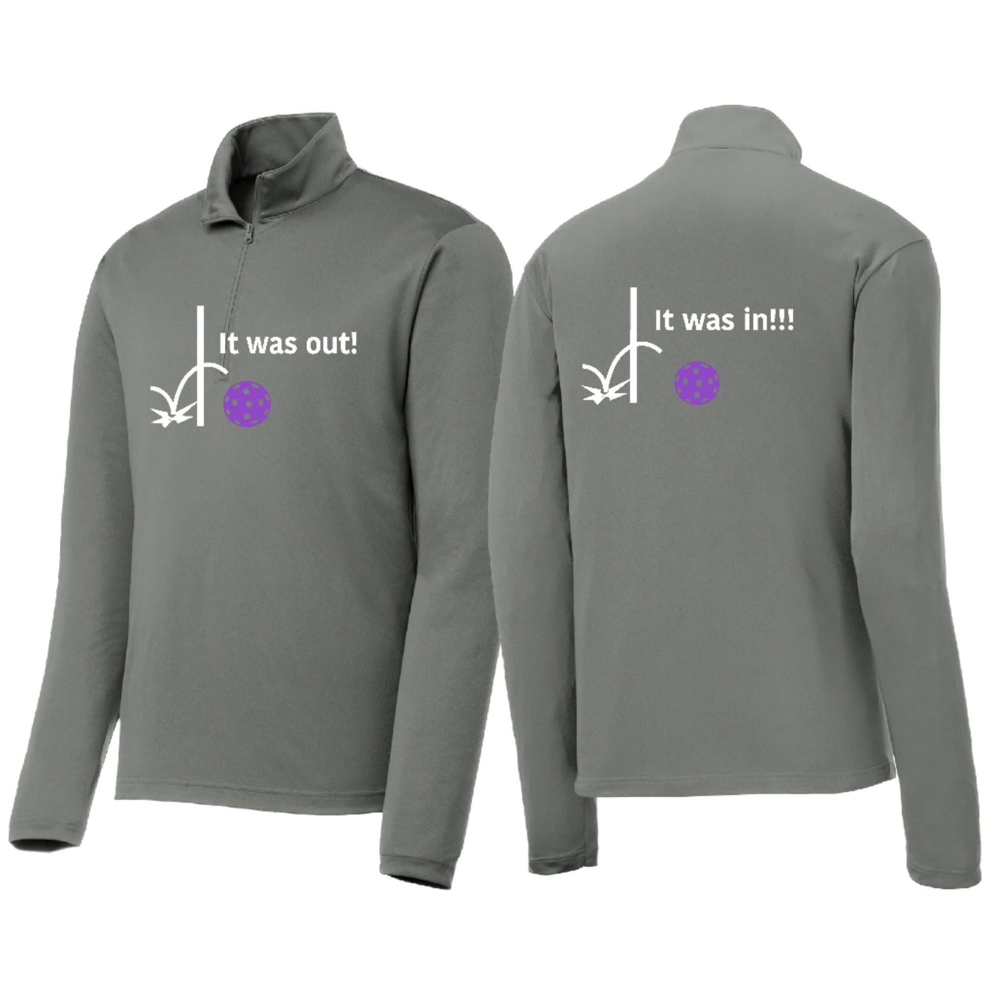 It Was Out! It Was In! (Pickleballs Pink Purple Rainbow) | Men's 1/4 Zip Long Sleeve Pullover Athletic Performance Shirt | 100% Polyester