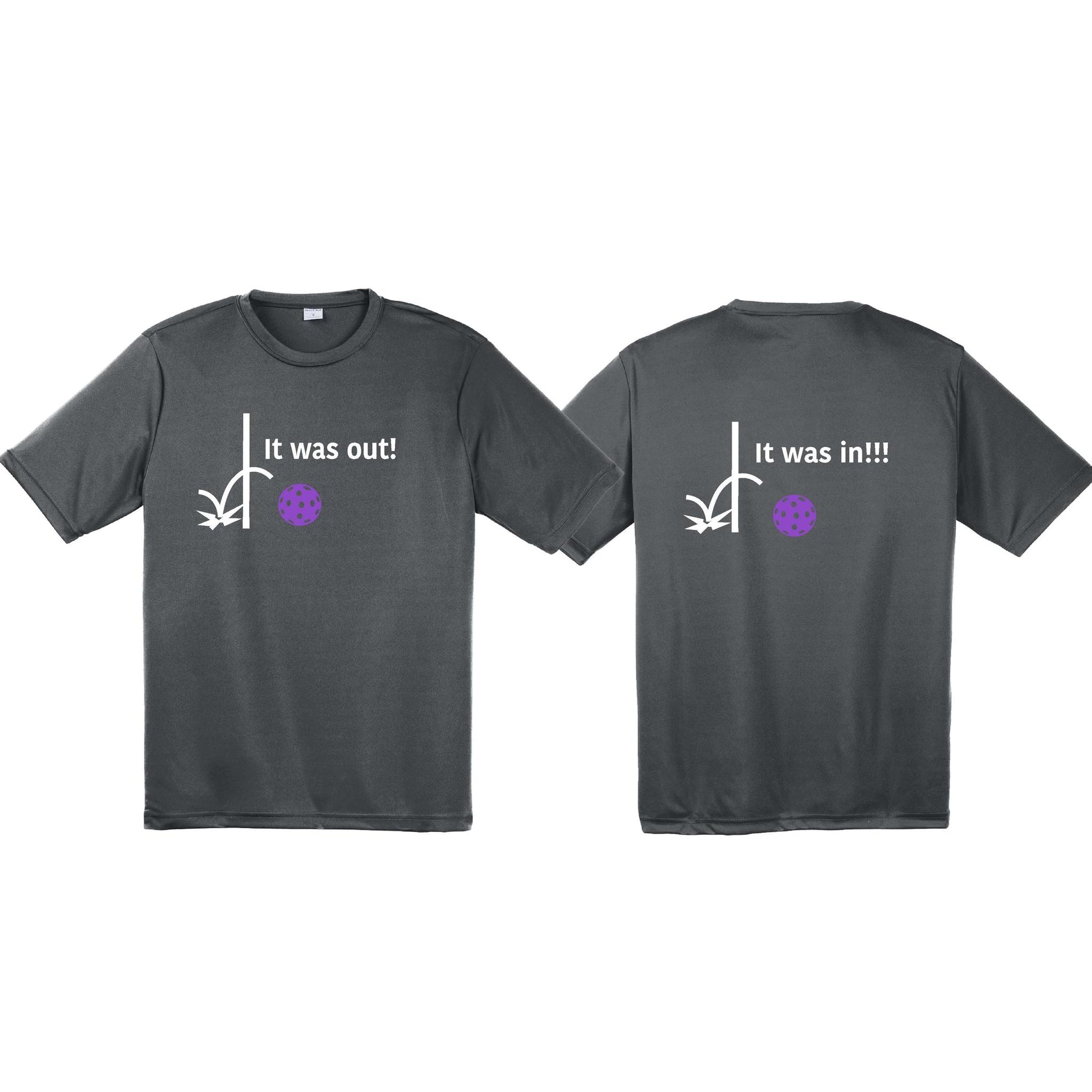 It Was Out! It Was In! (Pickleballs Pink Purple Rainbow) | Men's Short Sleeve Athletic Performance T-Shirt | 100% Polyester