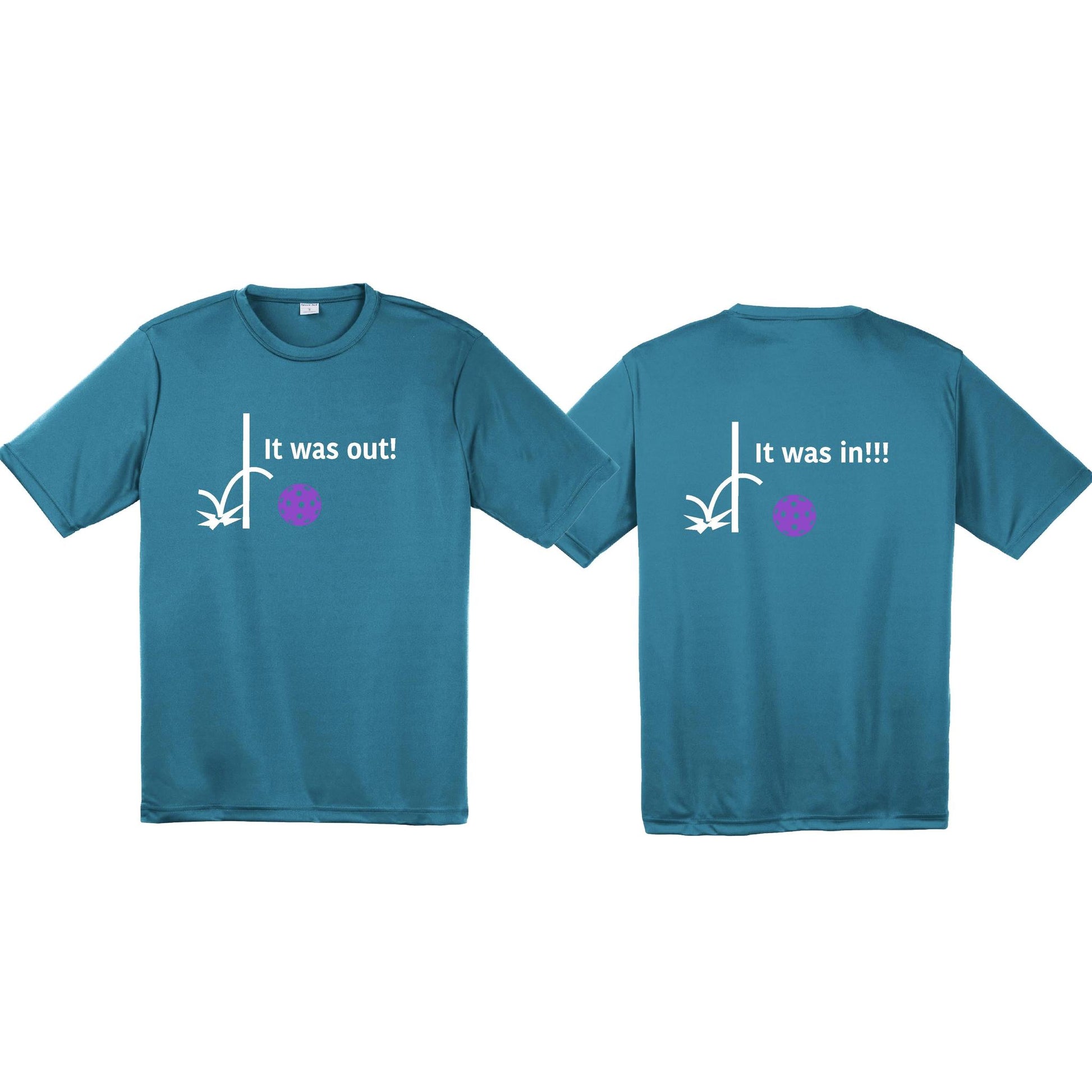 It Was Out! It Was In! (Pickleballs Pink Purple Rainbow) | Men's Short Sleeve Athletic Performance T-Shirt | 100% Polyester
