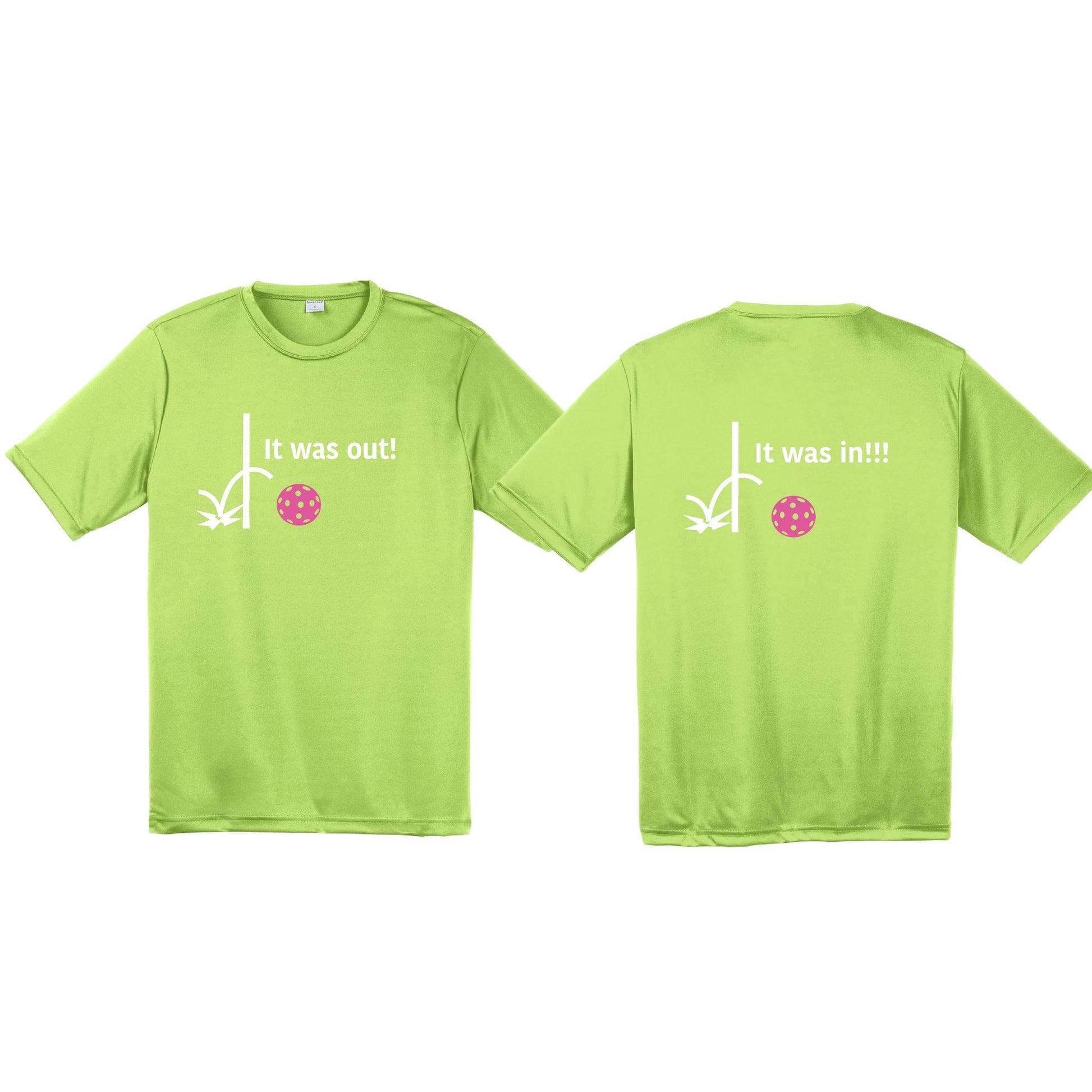 It Was Out! It Was In! (Pickleballs Pink Purple Rainbow) | Men's Short Sleeve Athletic Performance T-Shirt | 100% Polyester