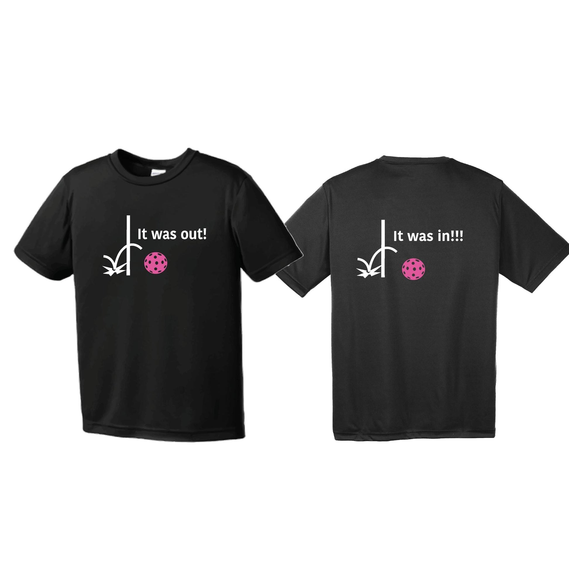 It Was Out! It Was In! (Pickleballs Pink Purple Rainbow) | Men's Short Sleeve Athletic Performance T-Shirt | 100% Polyester