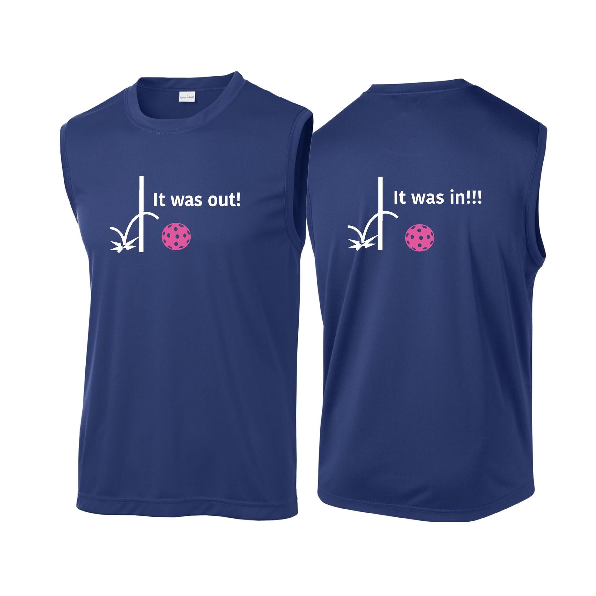 It Was Out! It Was In! (Pickleballs Pink Purple Rainbow) | Men's Sleeveless Athletic Performance T-Shirt | 100% Polyester