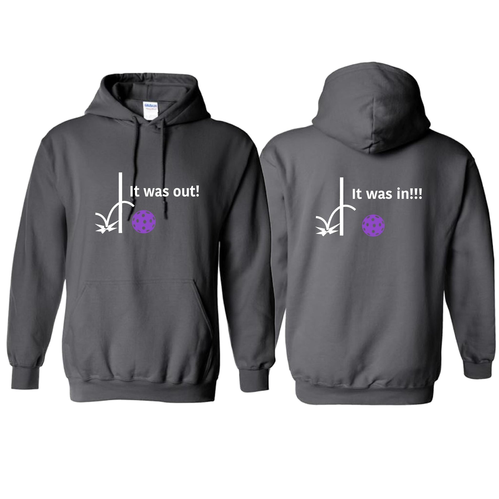 It Was Out! It Was In! (Pickleballs Pink Purple Rainbow) | Unisex Hoodie Athletic Sweatshirt | 50% Cotton/50% Polyester