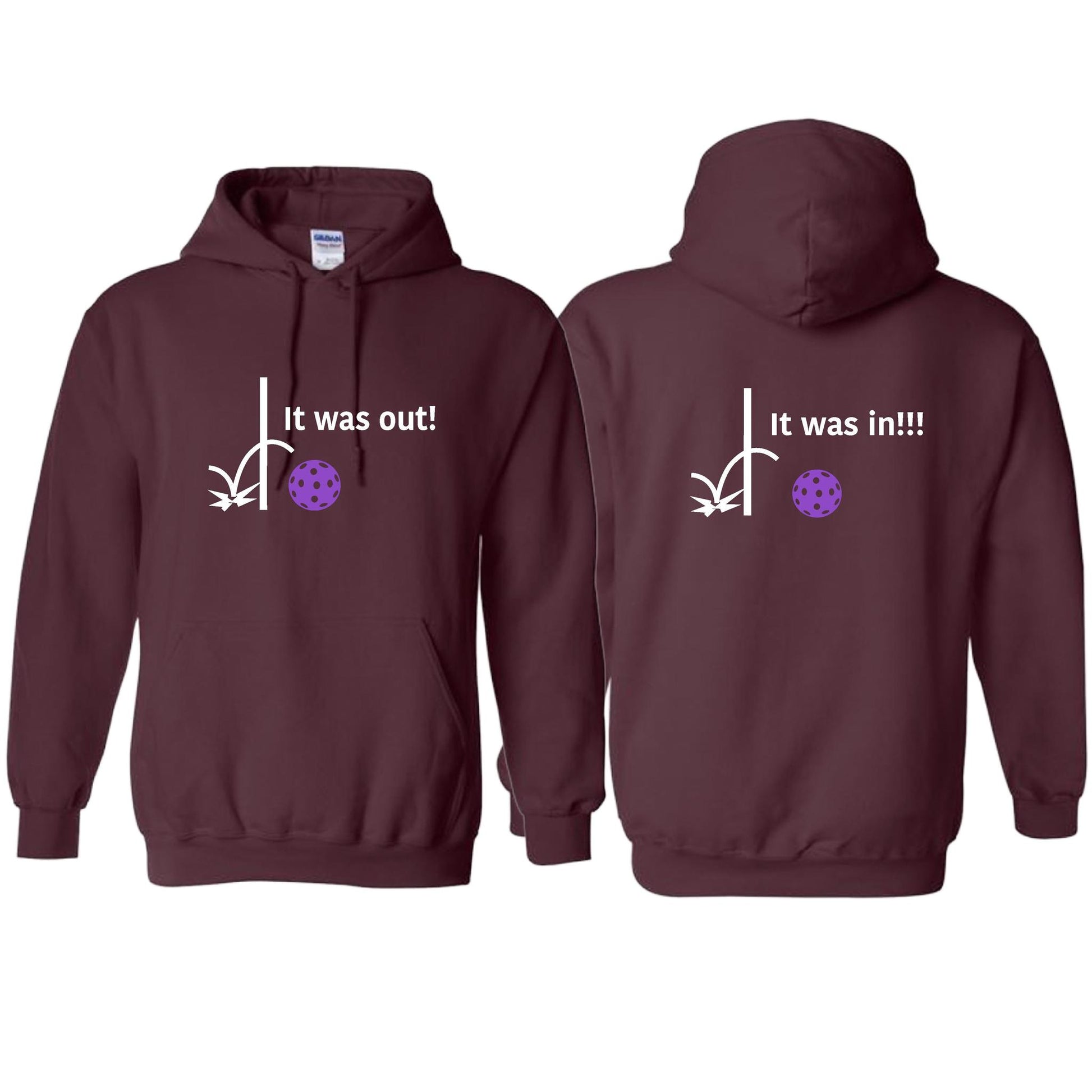It Was Out! It Was In! (Pickleballs Pink Purple Rainbow) | Unisex Hoodie Athletic Sweatshirt | 50% Cotton/50% Polyester