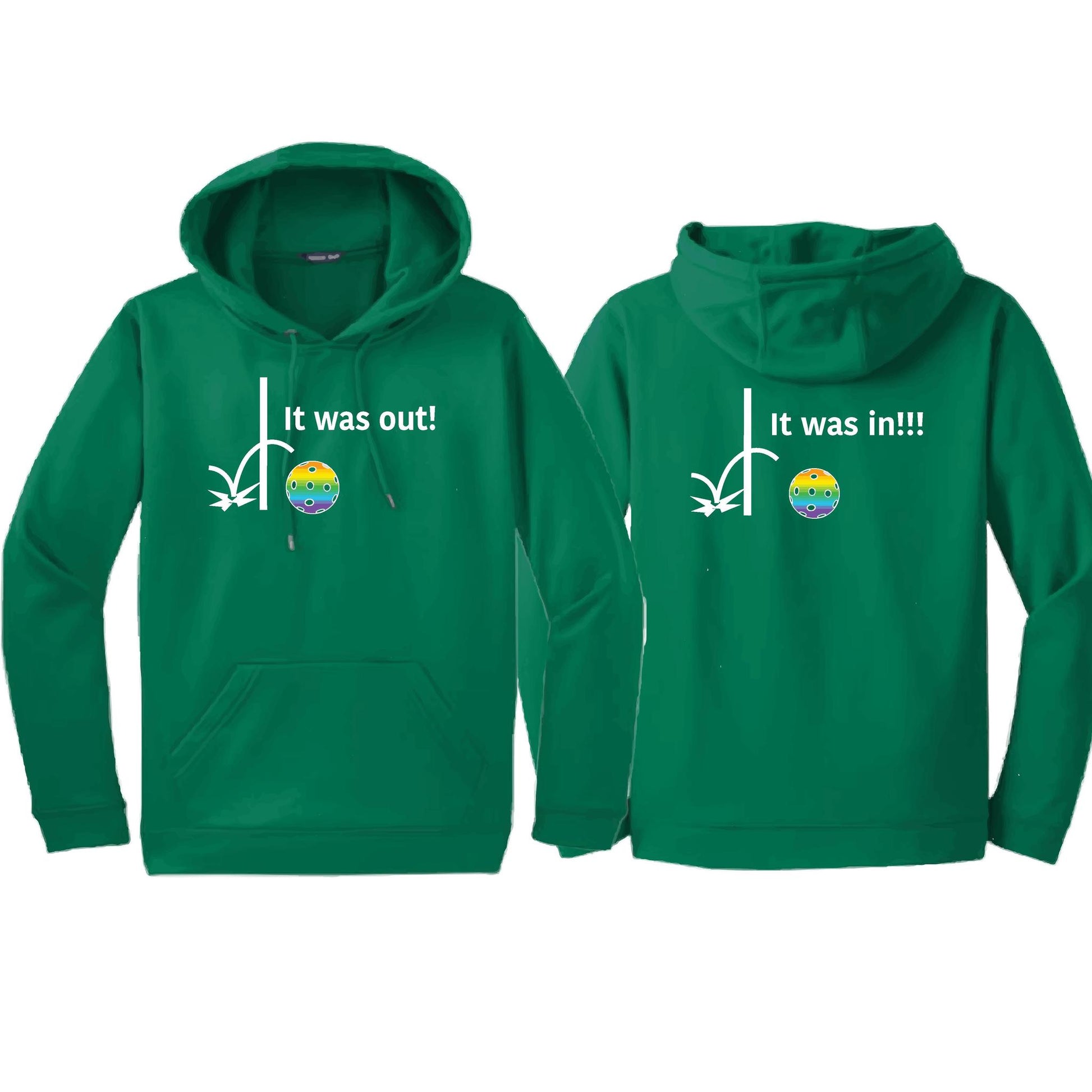 It Was Out! It Was In! (Pickleballs Pink Purple Rainbow) | Unisex Hoodie Athletic Sweatshirt | 50% Cotton/50% Polyester