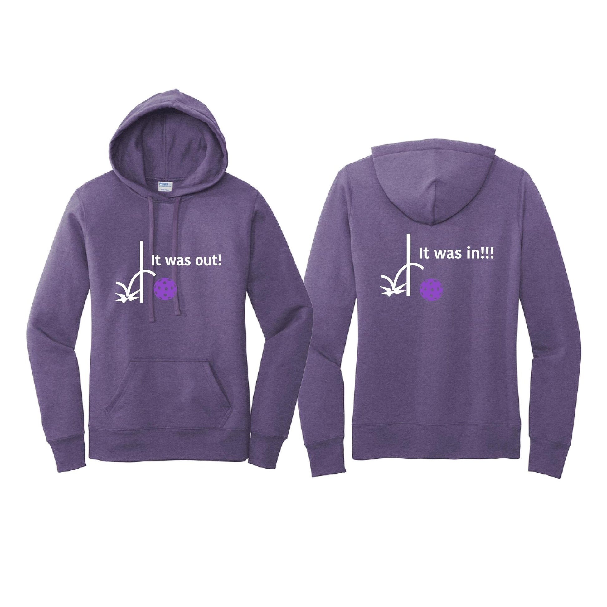 It Was Out! It Was In! (Pickleballs Pink Purple Rainbow) | Women’s Fitted Hoodie Pickleball Sweatshirt | 50% Cotton 50% Poly Fleece