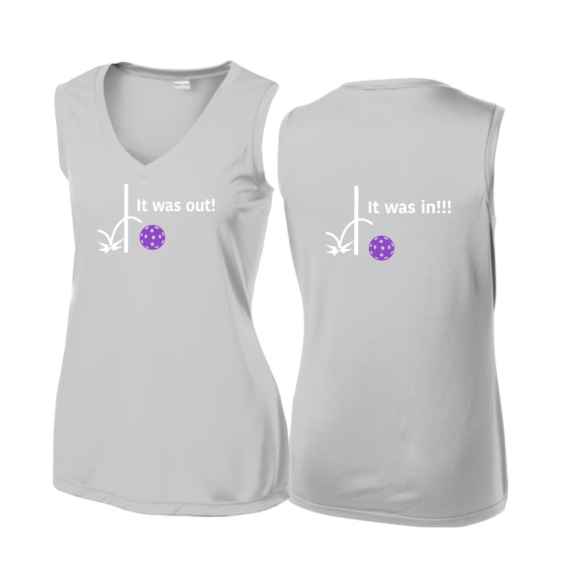 It Was Out! It Was In! (Pickleballs Pink Purple Rainbow) | Women’s Sleeveless Athletic Performance T-Shirt | 100% Polyester