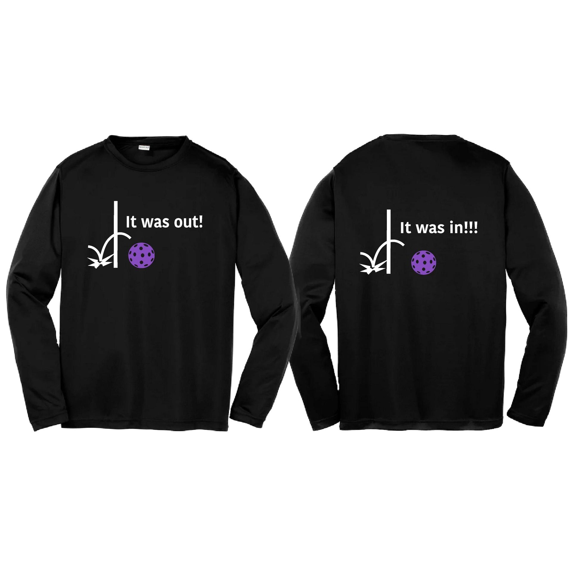 It Was Out! It Was In! (Pickleballs Pink Purple Rainbow) | Youth Long Sleeve Pickleball T-Shirts | 100% Polyester
