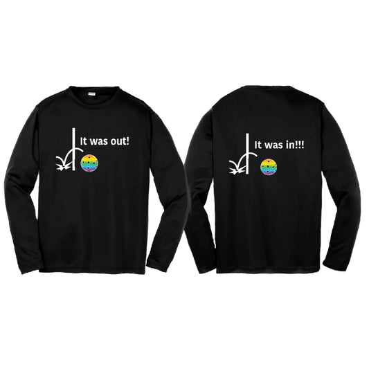 It Was Out! It Was In! (Pickleballs Pink Purple Rainbow) | Youth Long Sleeve Pickleball T-Shirts | 100% Polyester