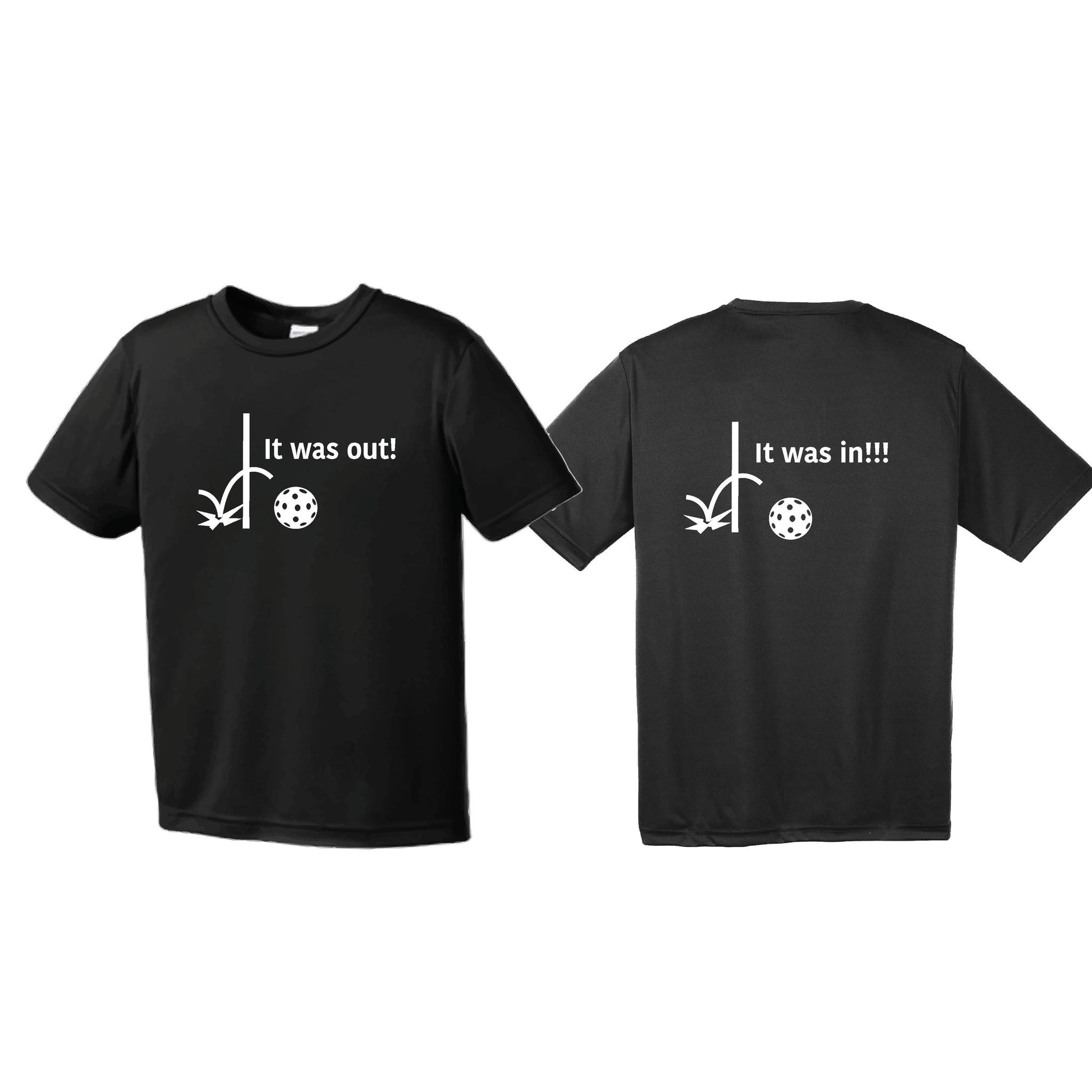 It Was Out! It Was In! (Pickleballs Red White Yellow) | Men's Short Sleeve Athletic Performance T-Shirt | 100% Polyester
