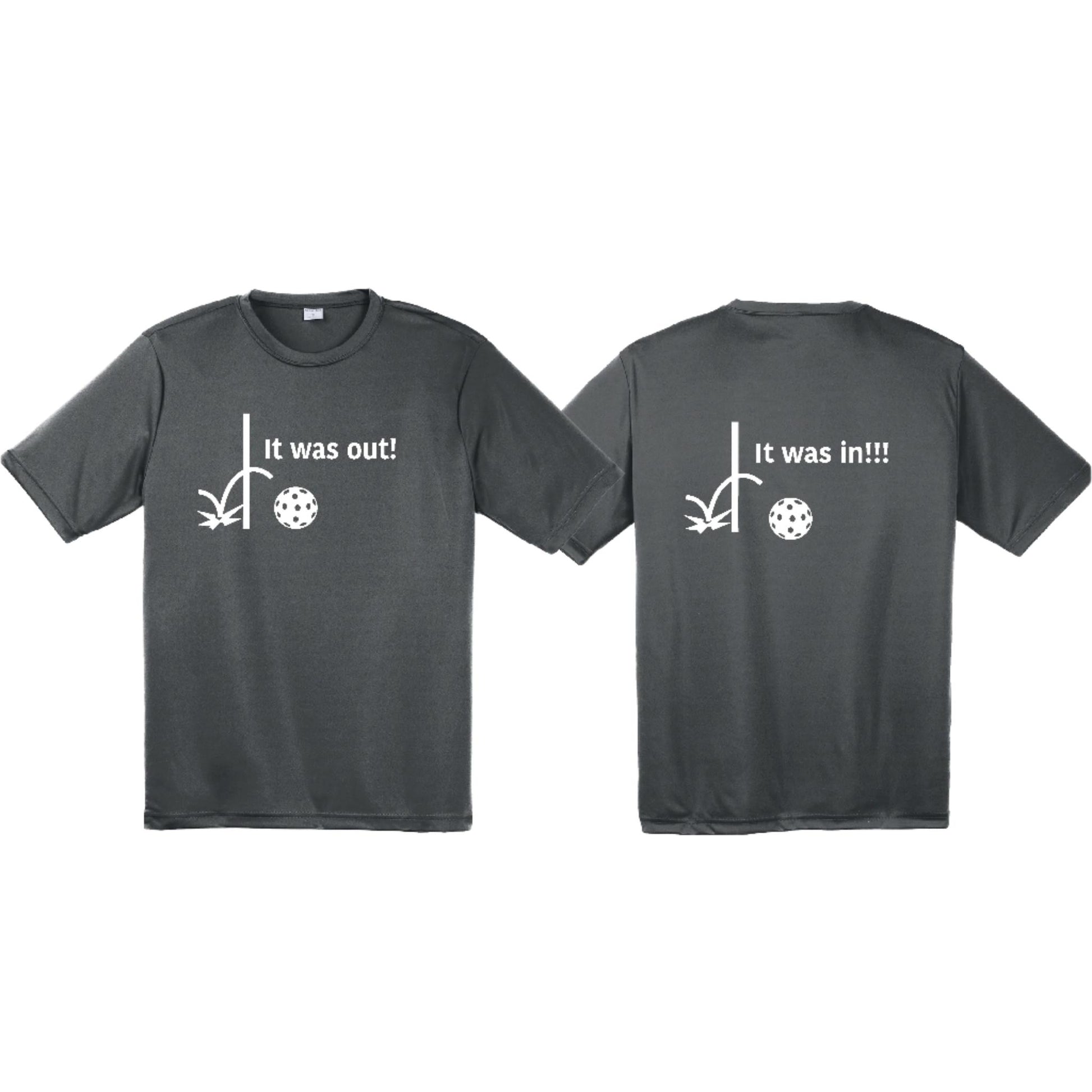 It Was Out! It Was In! (Pickleballs Red White Yellow) | Men's Short Sleeve Athletic Performance T-Shirt | 100% Polyester