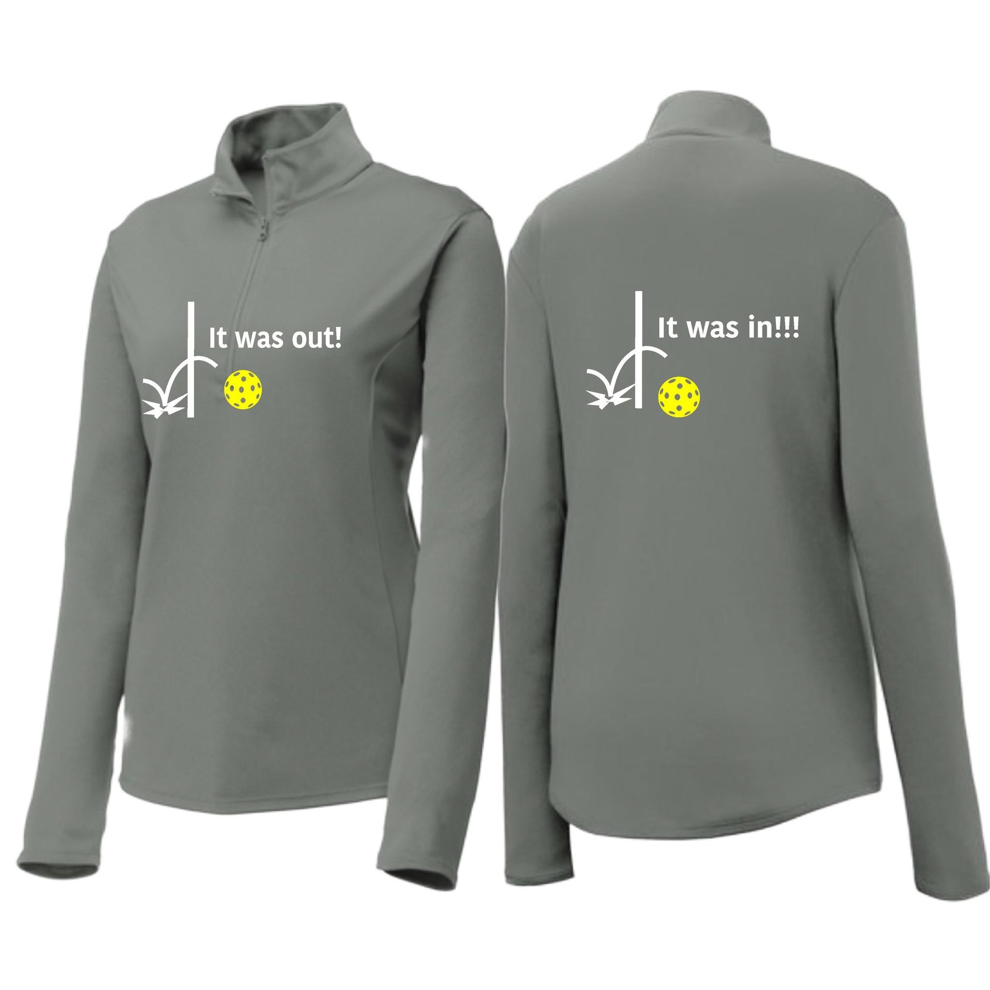 It Was Out! It Was In! (Pickleballs Red White Yellow) | Women's 1/4 Zip Pickleball Performance Pullover Shirt | 100% Polyester