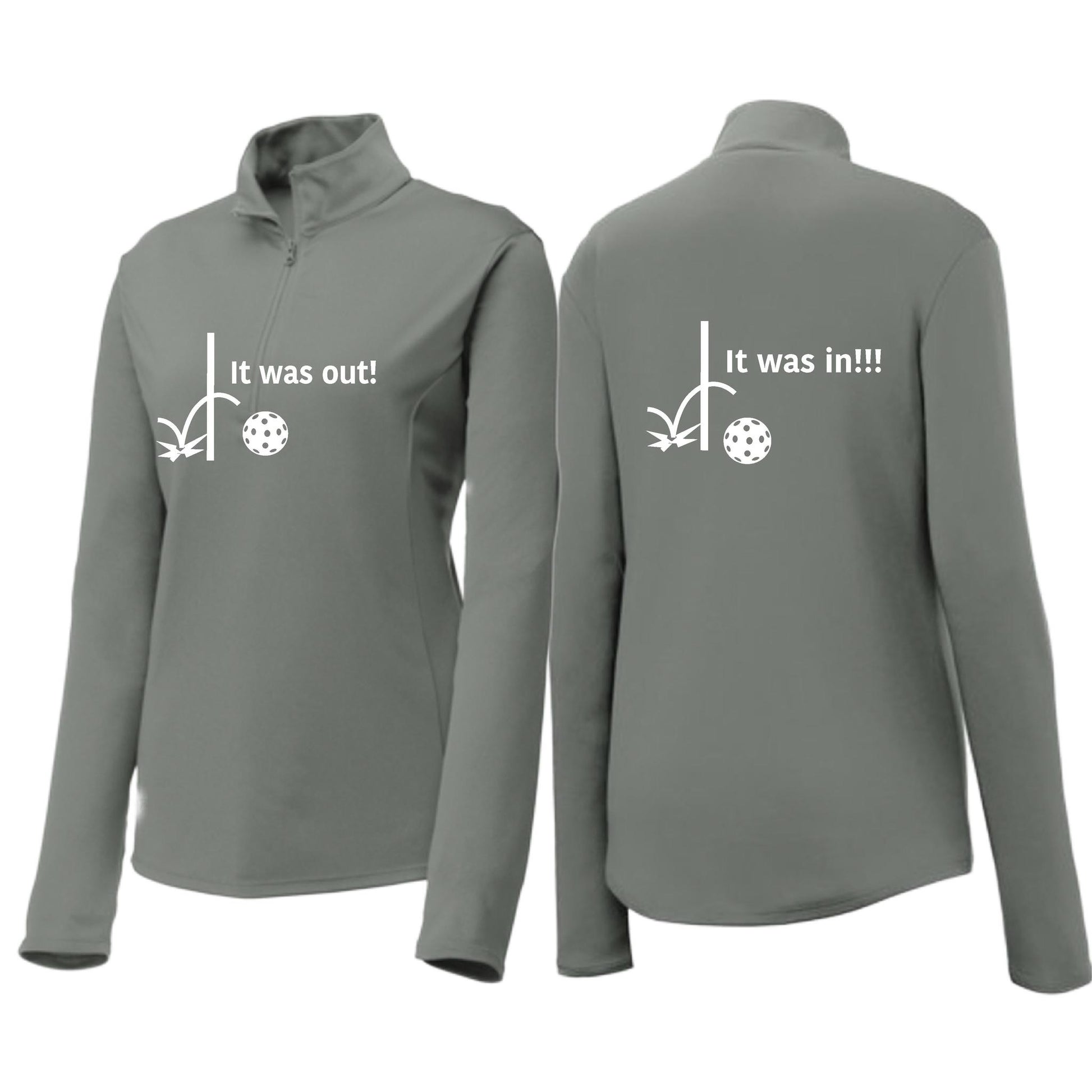 It Was Out! It Was In! (Pickleballs Red White Yellow) | Women's 1/4 Zip Pickleball Performance Pullover Shirt | 100% Polyester