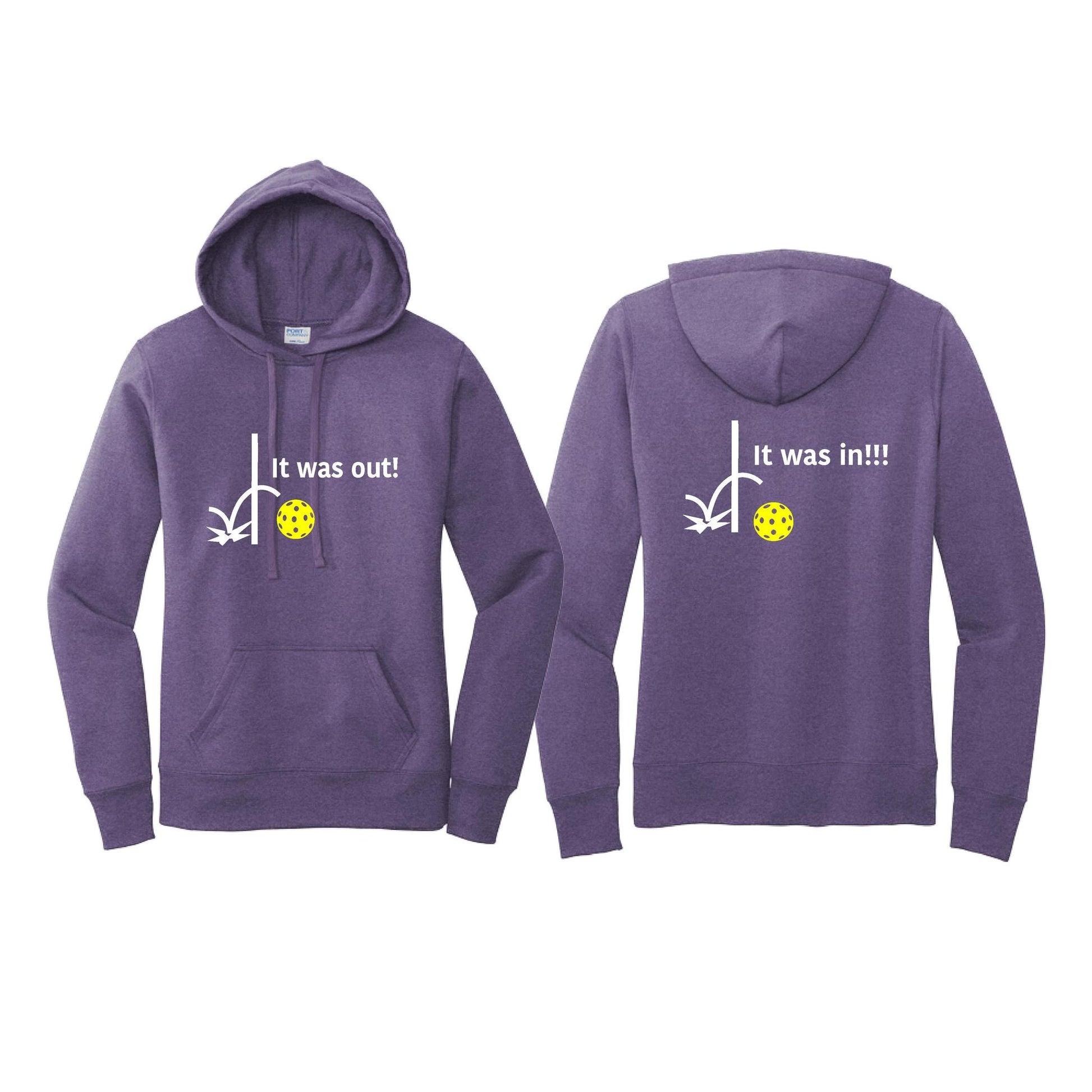 It Was Out! It Was In! (Pickleballs Red White Yellow) | Women’s Fitted Hoodie Pickleball Sweatshirt | 50% Cotton 50% Poly Fleece