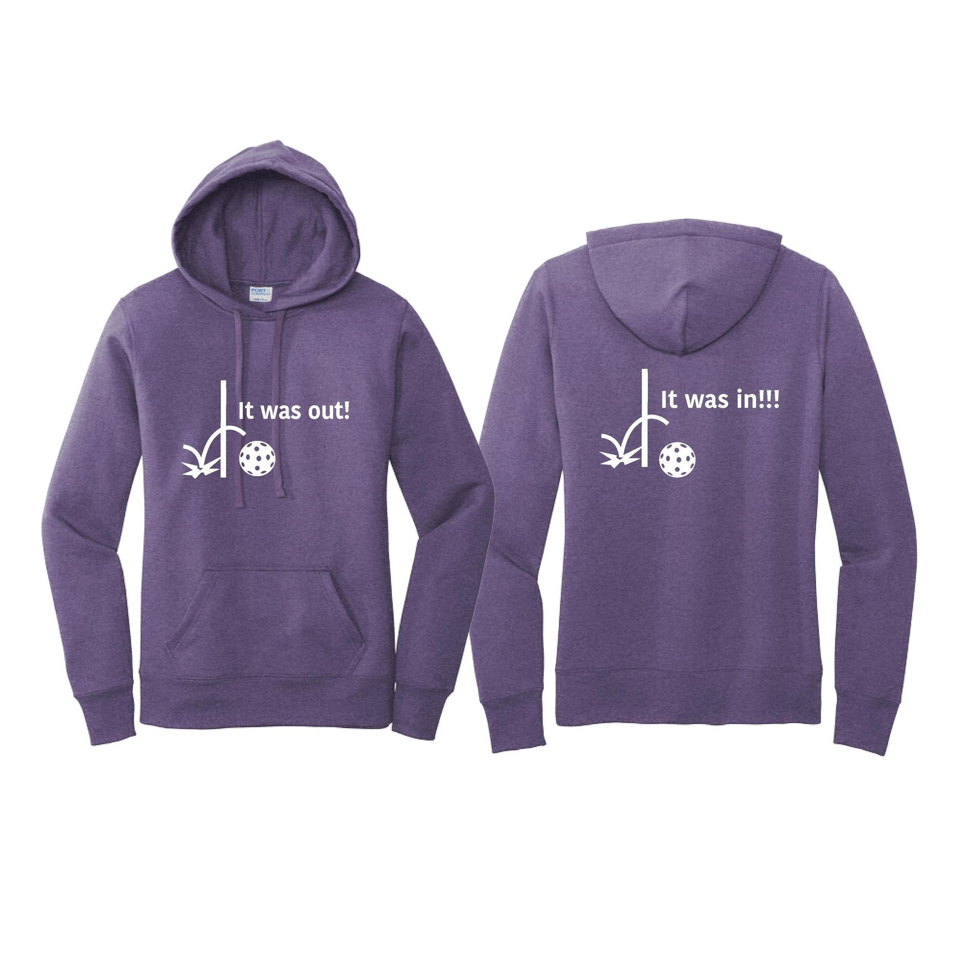 It Was Out! It Was In! (Pickleballs Red White Yellow) | Women’s Fitted Hoodie Pickleball Sweatshirt | 50% Cotton 50% Poly Fleece