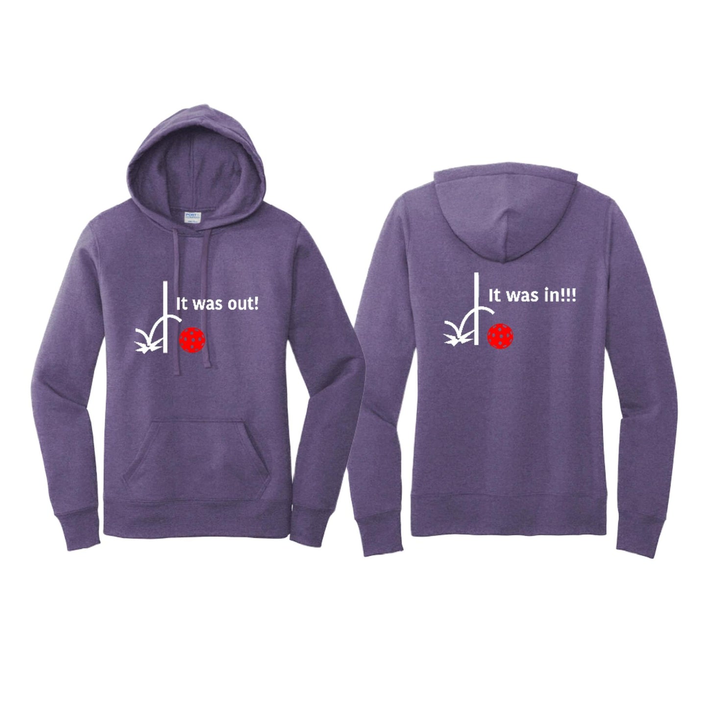 It Was Out! It Was In! (Pickleballs Red White Yellow) | Women’s Fitted Hoodie Pickleball Sweatshirt | 50% Cotton 50% Poly Fleece