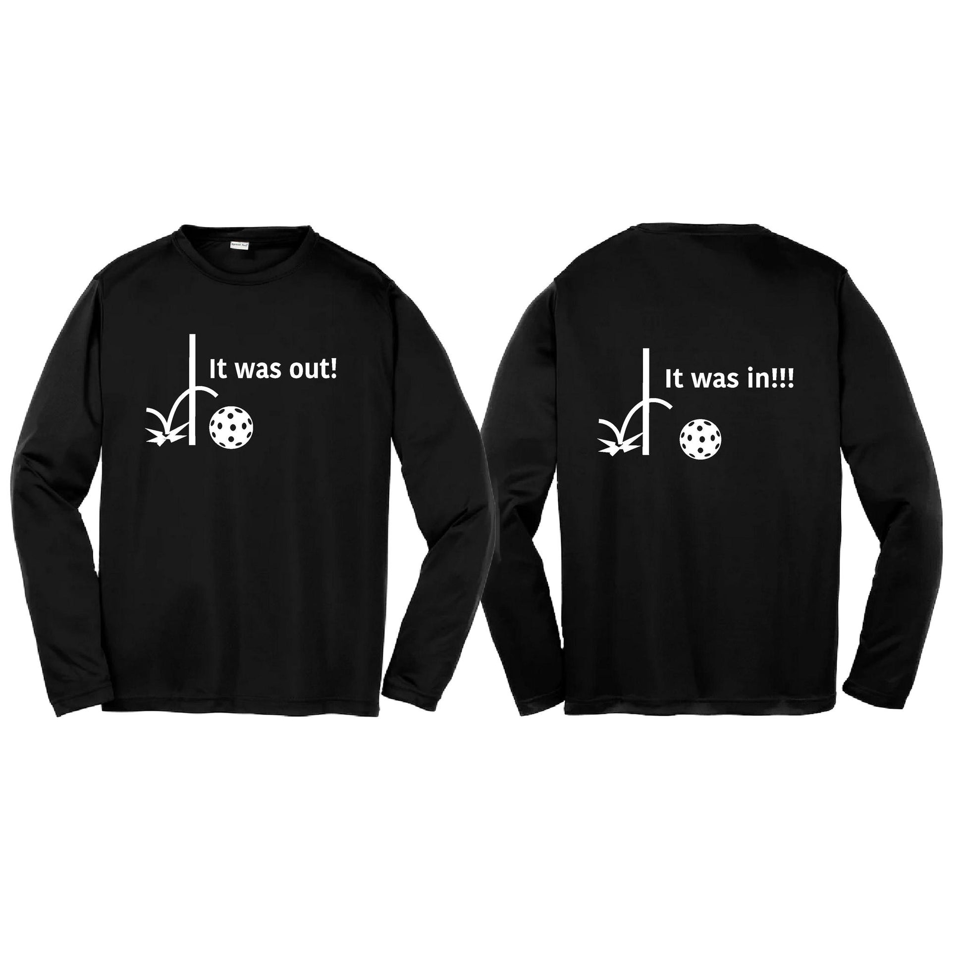 It Was Out! It Was In! (Pickleballs Red White Yellow) | Youth Long Sleeve Pickleball T-Shirts | 100% Polyester