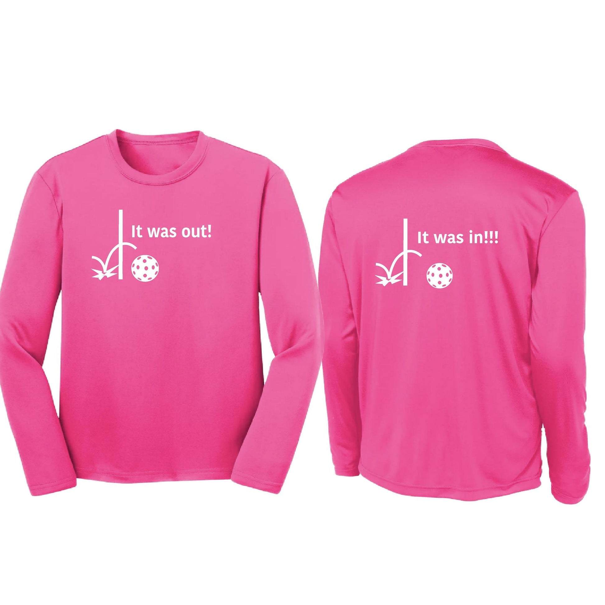 It Was Out! It Was In! (Pickleballs Red White Yellow) | Youth Long Sleeve Pickleball T-Shirts | 100% Polyester