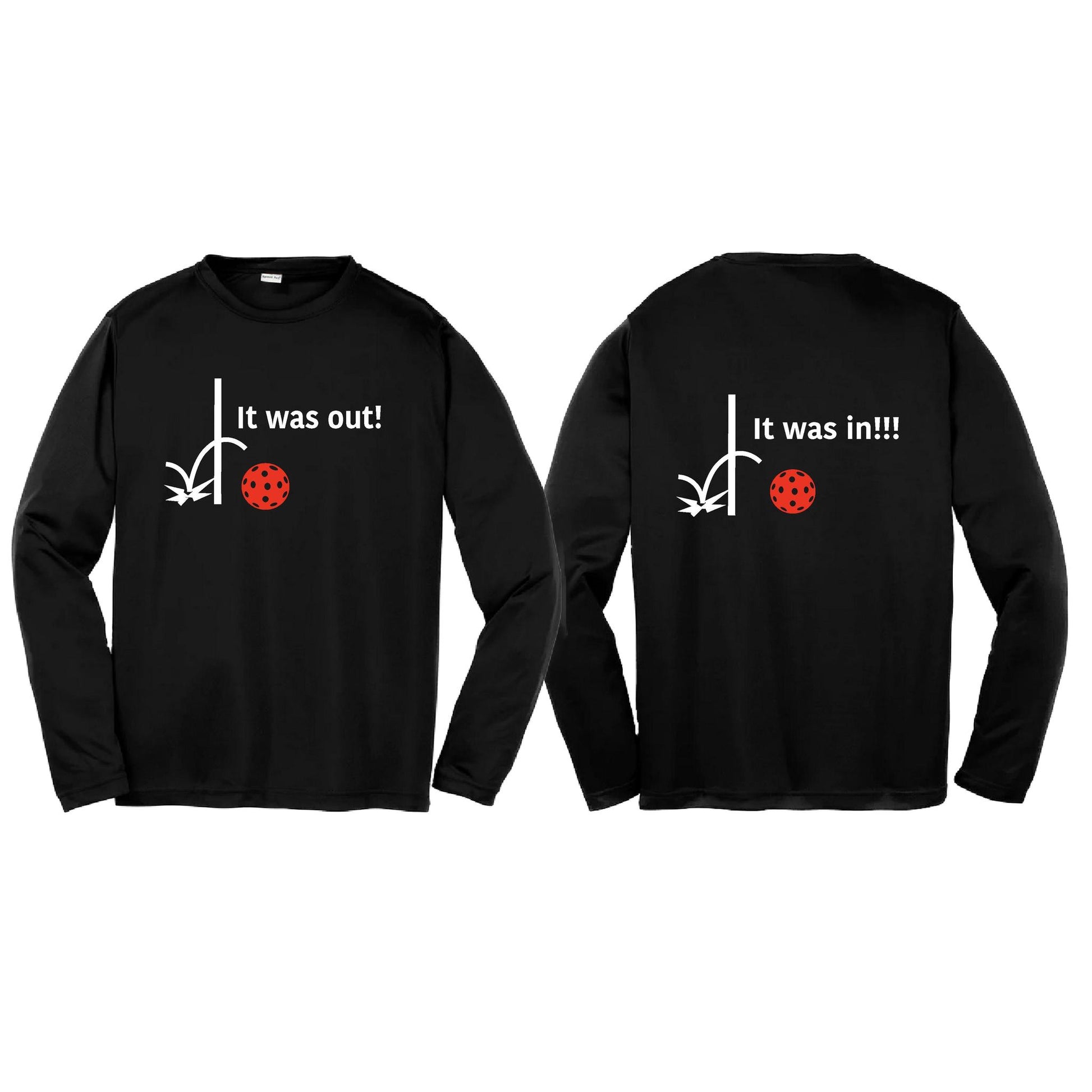 It Was Out! It Was In! (Pickleballs Red White Yellow) | Youth Long Sleeve Pickleball T-Shirts | 100% Polyester