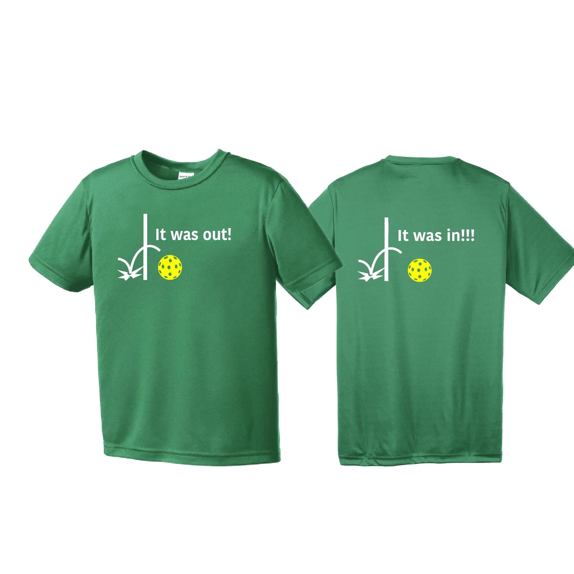 It Was Out! It Was In! (Pickleballs Red White Yellow) | Youth Short Sleeve Pickleball T-Shirts | 100% Polyester