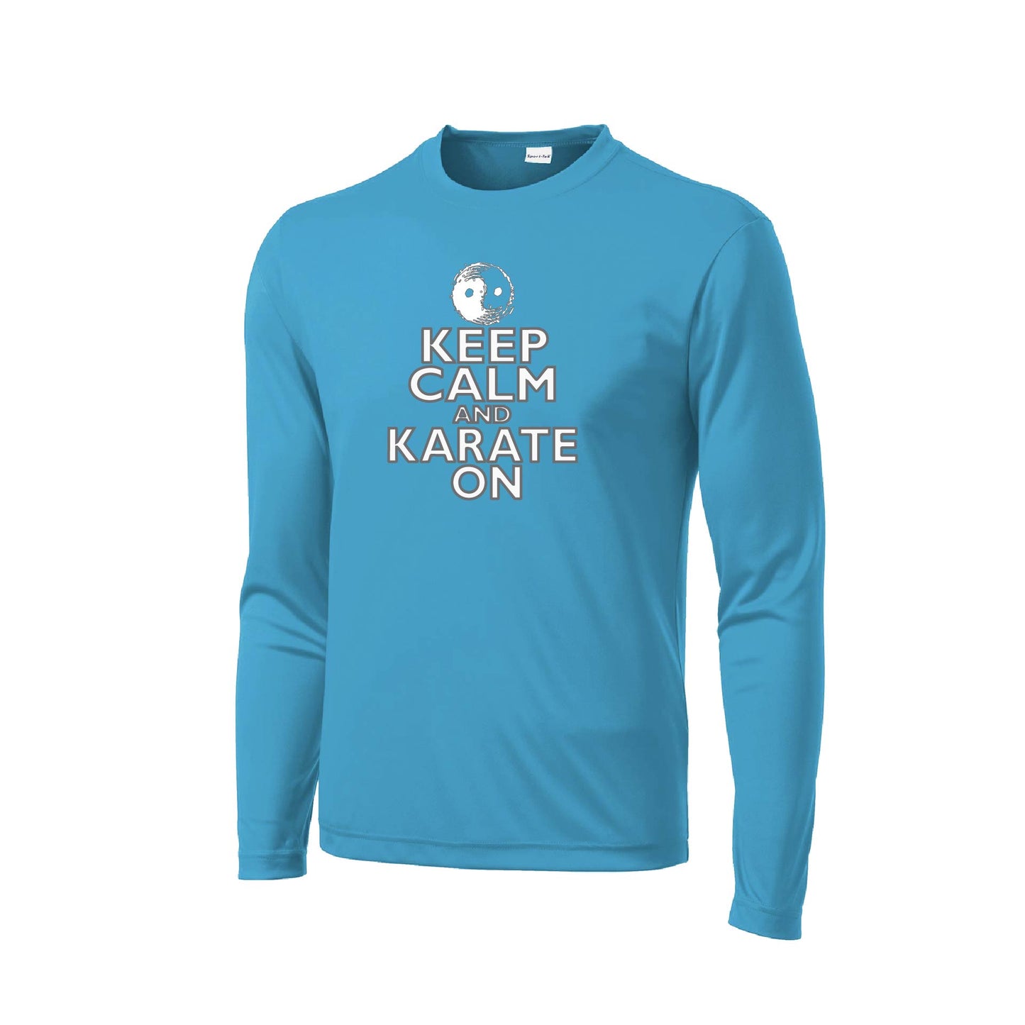 Keep Calm and Karate On (Grey Outlined) | Men's Long Sleeve Athletic Karate Performance T-Shirt | 100% Polyester