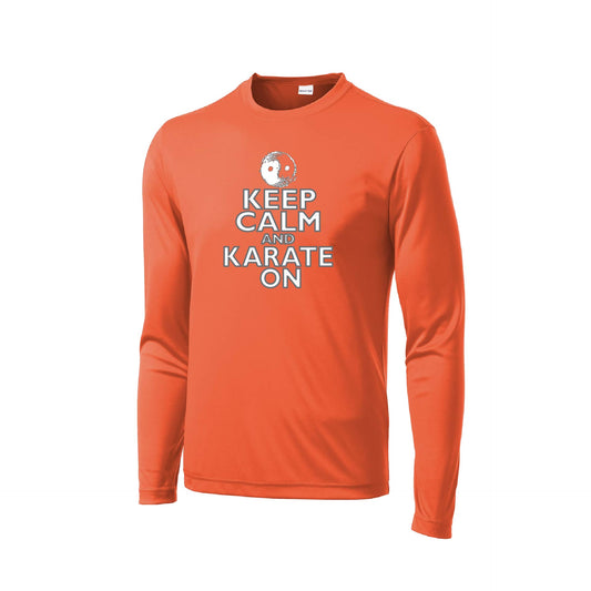 Keep Calm and Karate On (Grey Outlined) | Men's Long Sleeve Athletic Karate Performance T-Shirt | 100% Polyester