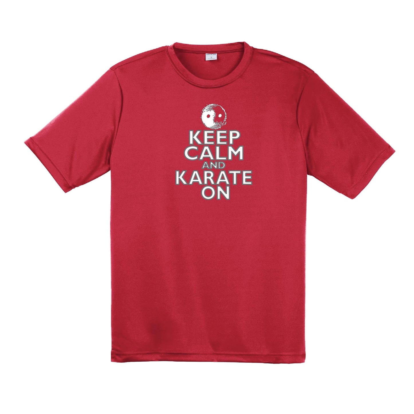 Keep Calm and Karate On (Grey Outlined) | Men's Short Sleeve Athletic Karate Performance T-Shirt | 100% Polyester