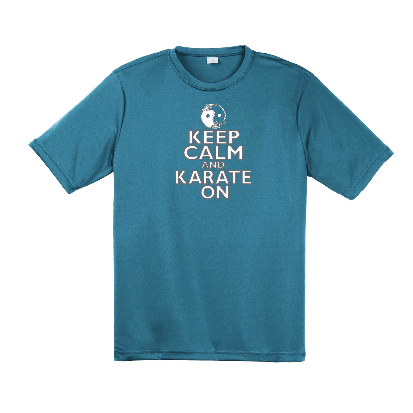 Keep Calm and Karate On (Grey Outlined) | Men's Short Sleeve Athletic Karate Performance T-Shirt | 100% Polyester