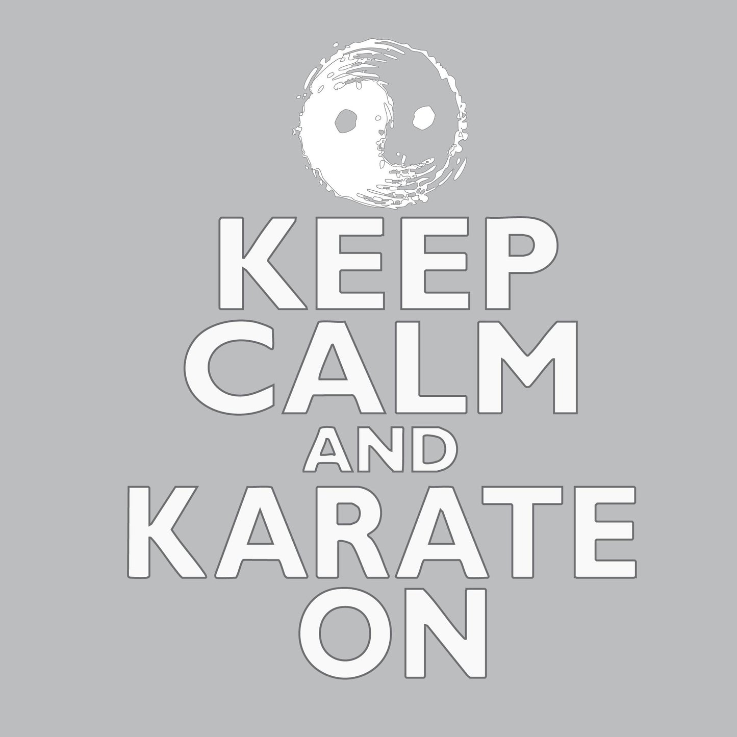 Keep Calm and Karate On (Grey Outlined) | Youth Long Sleeve Karate Performance T-Shirts | 100% Polyester