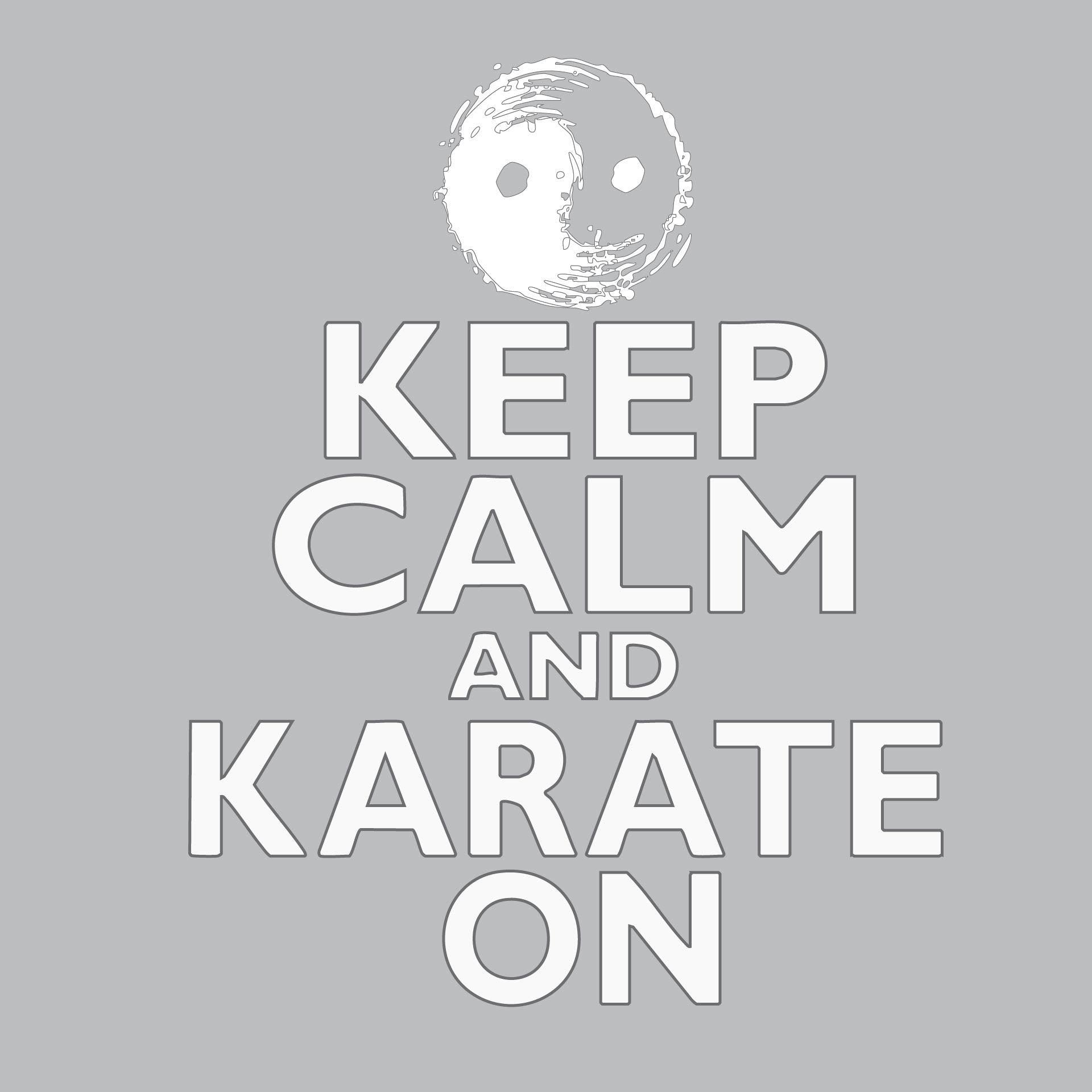 Keep Calm and Karate On (Grey Outlined) | Youth Long Sleeve Karate Performance T-Shirts | 100% Polyester