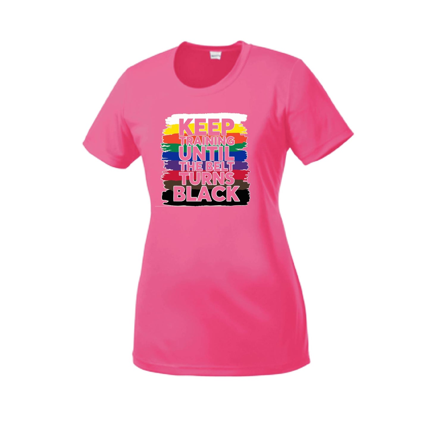 Keep Training Until the Belt turns Black | Women's Short Sleeve Karate Crewneck T-Shirts | 100% Polyester