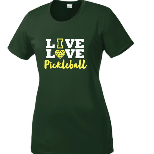 Live Love Pickleball | Clearance Women's Short Sleeve Crewneck Pickleball Performance T-Shirts | 100% Polyester