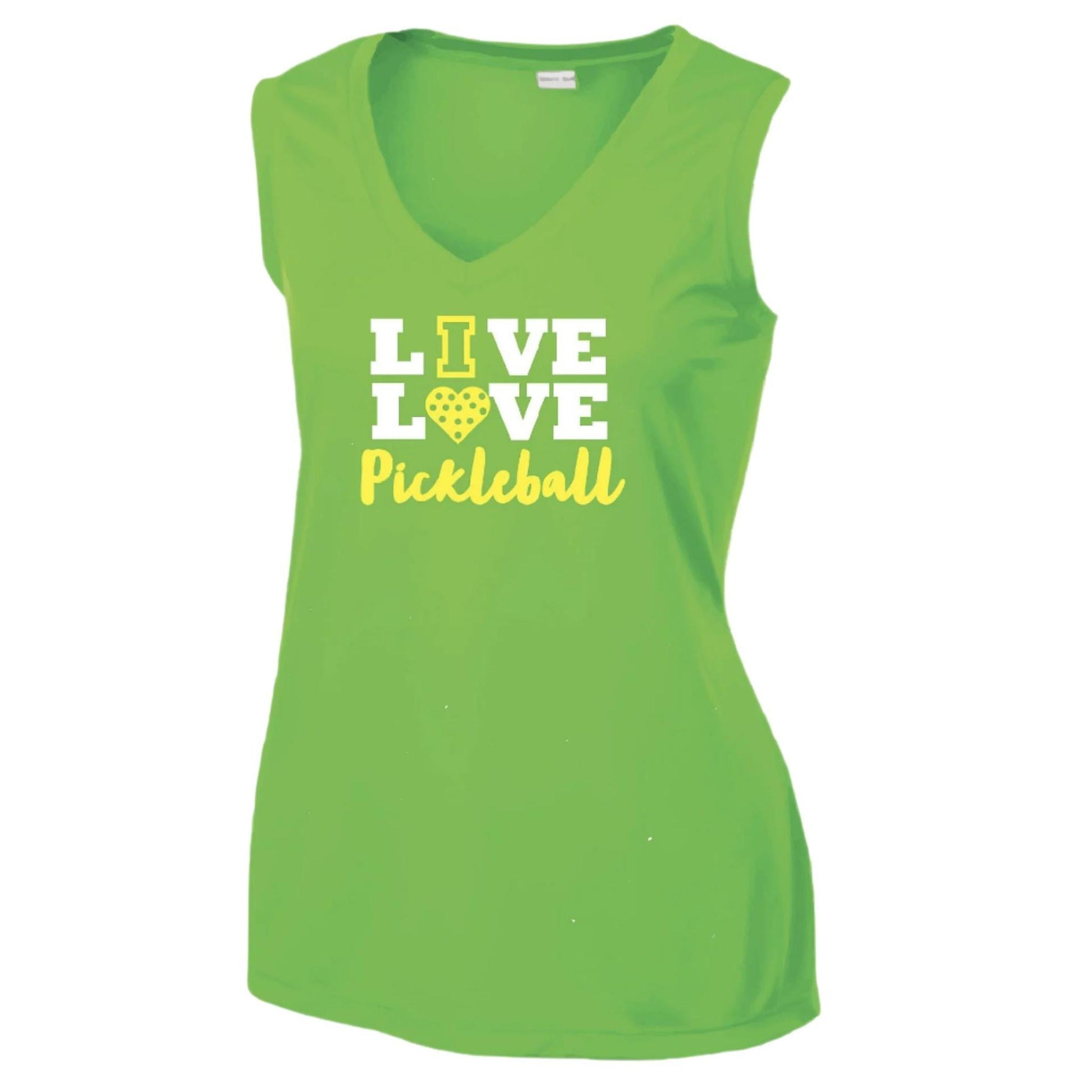 Live Love Pickleball | Clearance Women's Sleeveless V-Neck Pickleball Performance T-Shirts | 100% Polyester