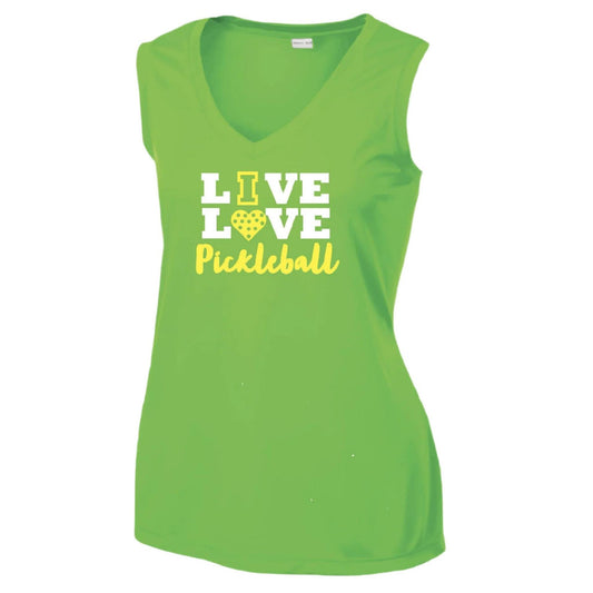 Live Love Pickleball | Clearance Women's Sleeveless V-Neck Pickleball Performance T-Shirts | 100% Polyester