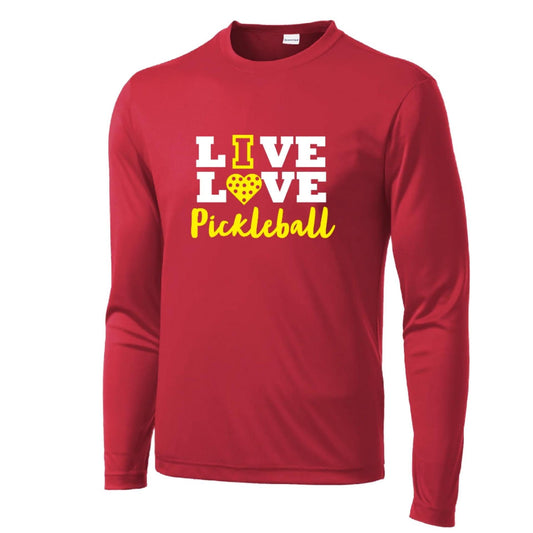 Live Love Pickleball | Men's Long Sleeve Pickleball Performance T-Shirt | 100% Polyester