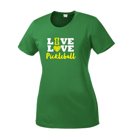 Live Love Pickleball | Women’s Short Sleeve Crewneck Pickleball Performance T-Shirts | 100% Polyester