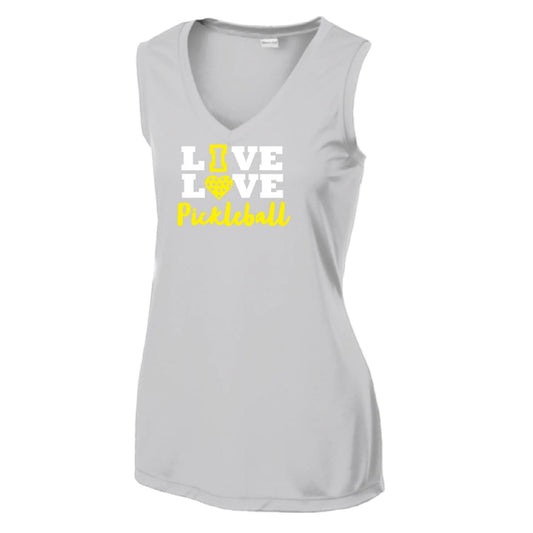 Live Love Pickleball | Women’s Sleeveless Athletic Performance T-Shirt | 100% Polyester