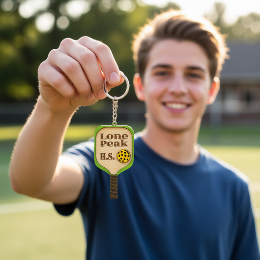Set of 10 Lone Peak Custom Pickleball Paddle Keychain Personalized Balsa Wood Keychain Pickleball Player Gift Pickleball Team Gift Paddle Bag Charm