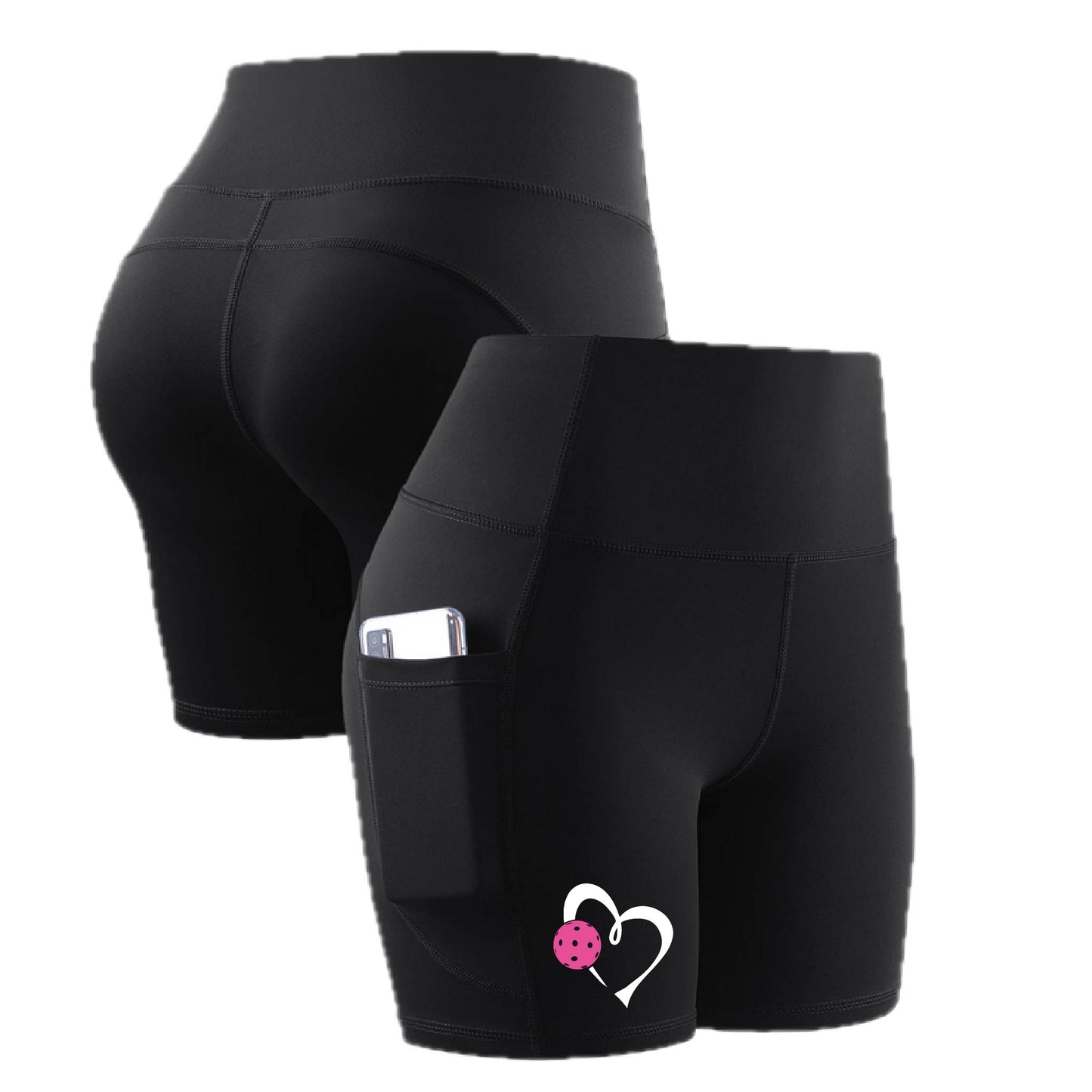 Love Pickleball (Pink) | Women's Athletic Compression Shorts | 85/15 Polyester/Spandex