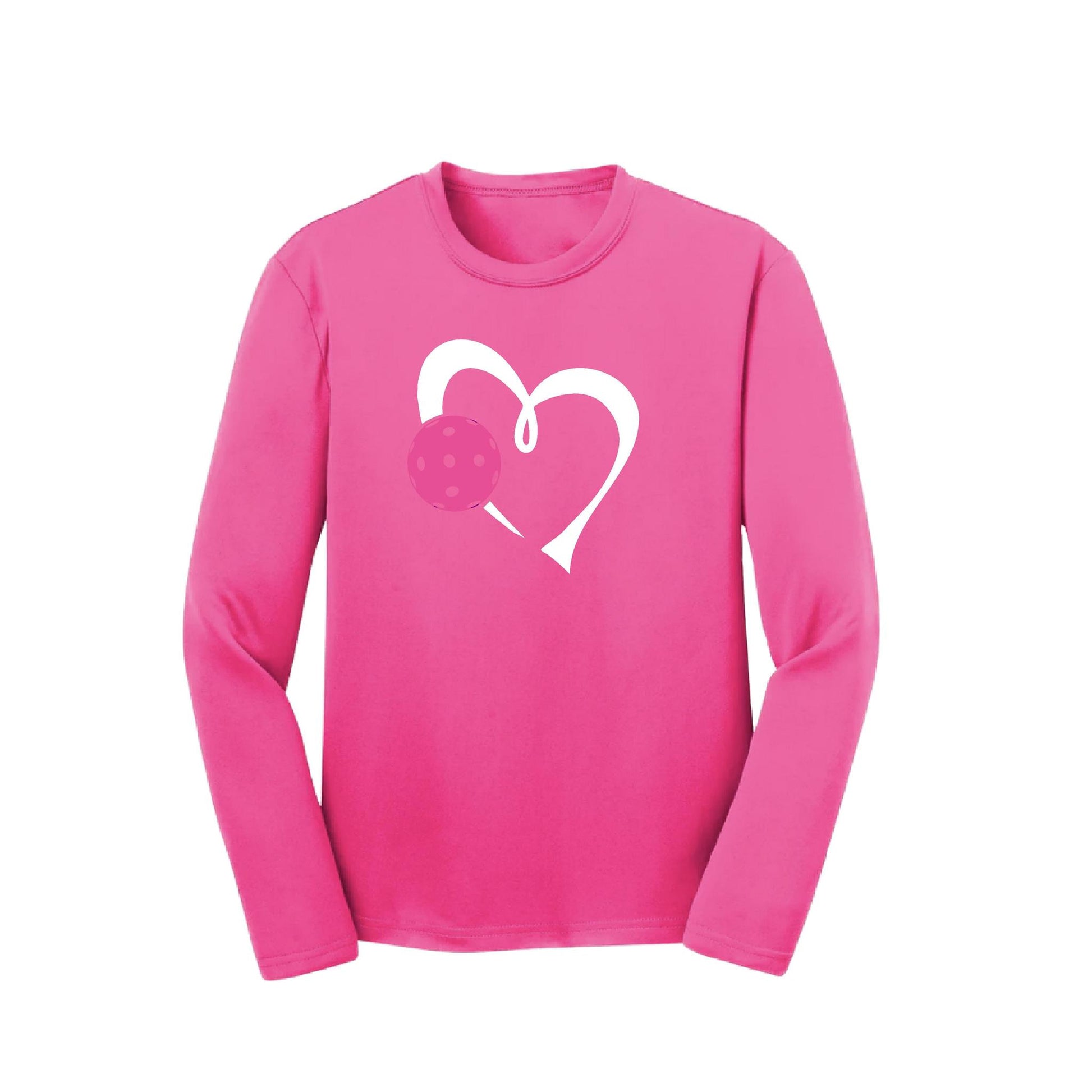 Love Pickleball (Pink) | Youth Long Sleeve Pickleball Performance T-Shirts | 100% Polyester