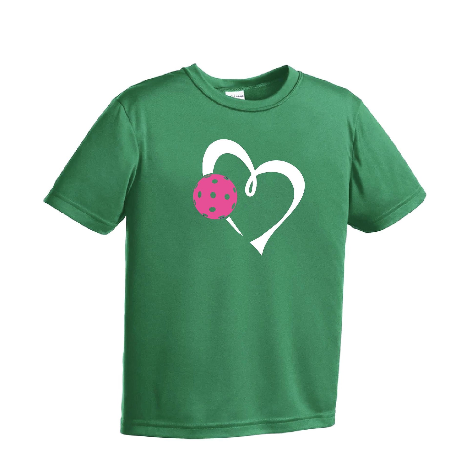 Love Pickleball (Pink) | Youth Short Sleeve Pickleball Performance T-Shirts | 100% Polyester