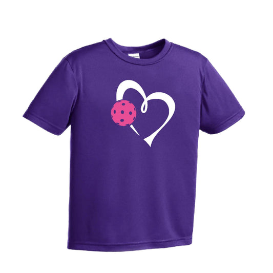 Love Pickleball (Pink) | Youth Short Sleeve Pickleball Performance T-Shirts | 100% Polyester