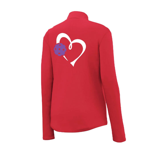 Love Pickleball (Purple) | Women's 1/4 Zip Pullover Athletic Performance Shirt | 100% Polyester