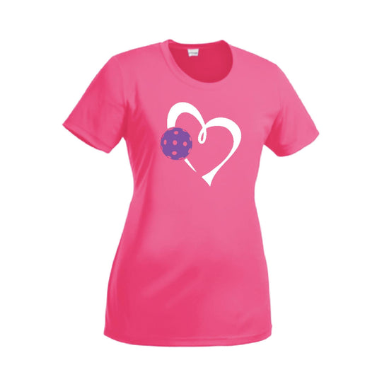 Love Pickleball (Purple) | Women’s Short Sleeve Crewneck Pickleball Performance T-Shirts | 100% Polyester