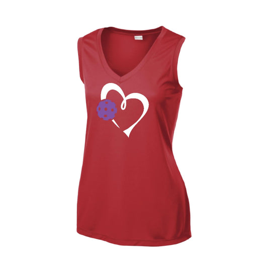 Love Pickleball (Purple) | Women’s Sleeveless Pickleball Performance T-Shirt | 100% Polyester